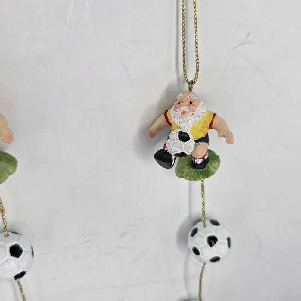 Soccer Santa Christmas Ornaments Soccer Balls Set of 2 Hanging Resin Figurines